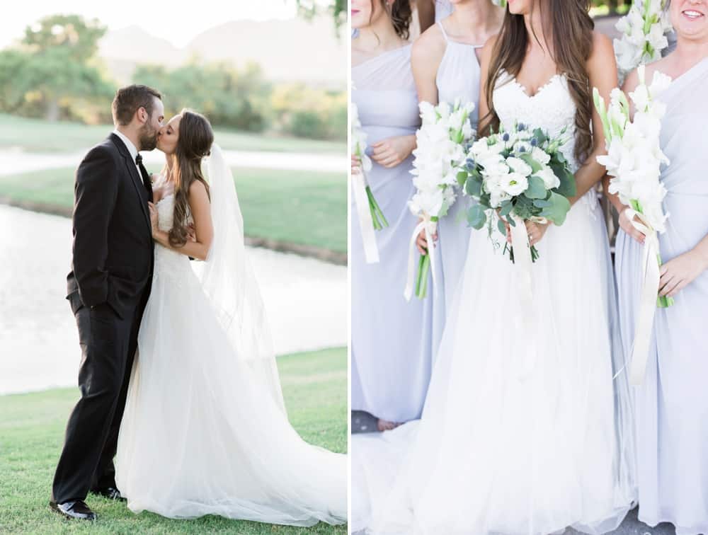 bride and groom kissing during outdoor wedding in Arizona