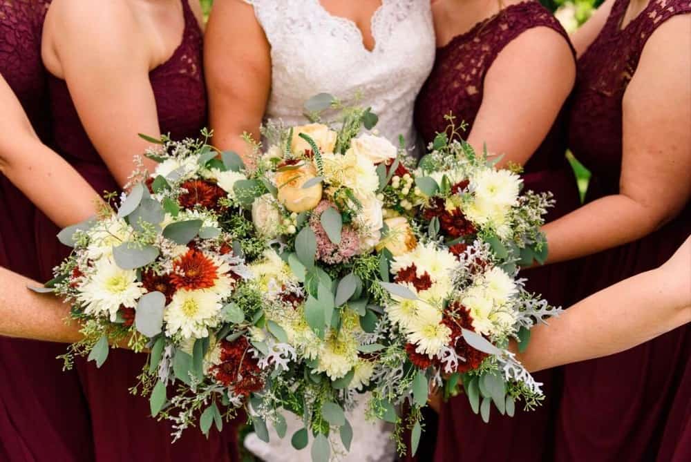 burgundy wedding flowers and bouquets