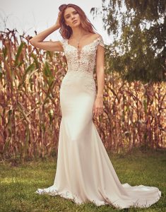 Lillian West Fitted Capped Sleeve Lace Gown 