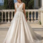 Justin Alexander Floral Ball Gown with Deep V