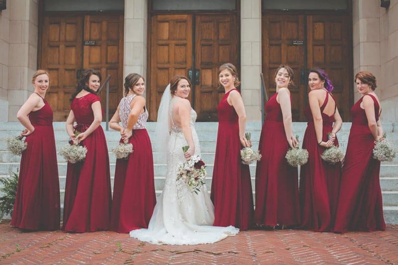 red bridesmaids dresses