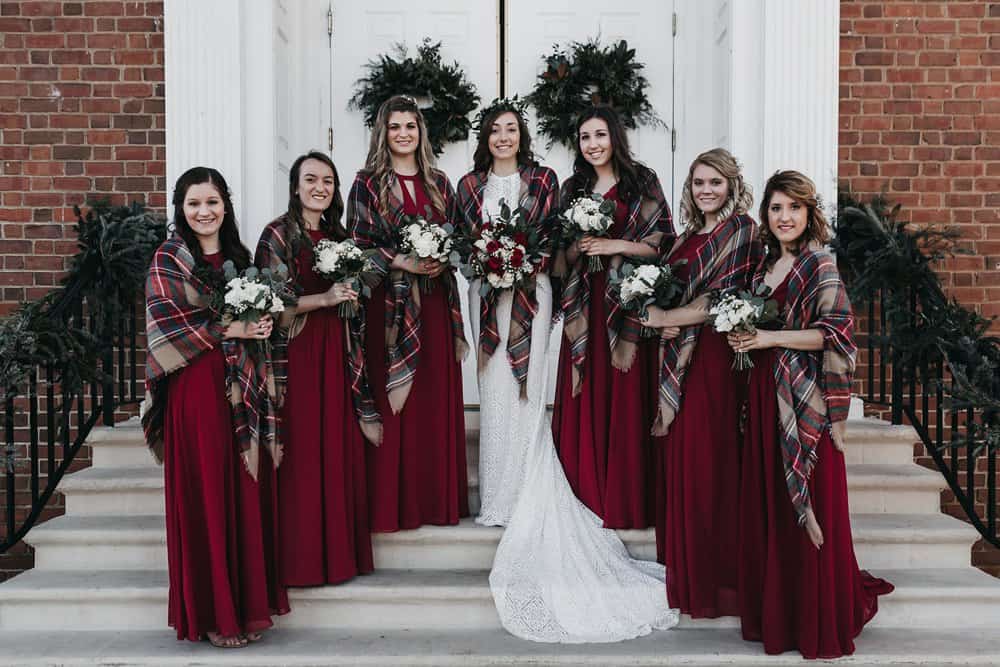 red bridesmaids dresses for winter wedding
