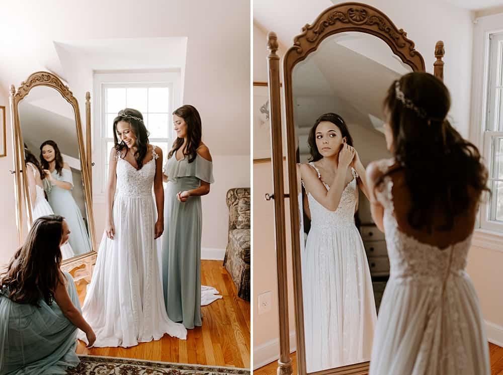bride and bridesmaids getting ready on wedding day