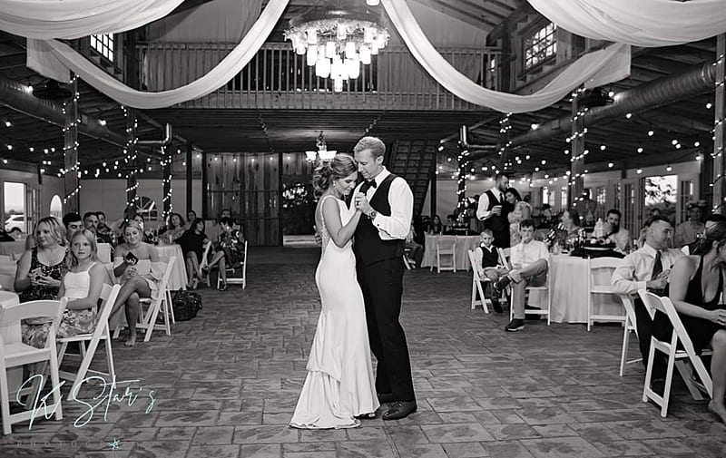 bride and groom first dance at harvest house