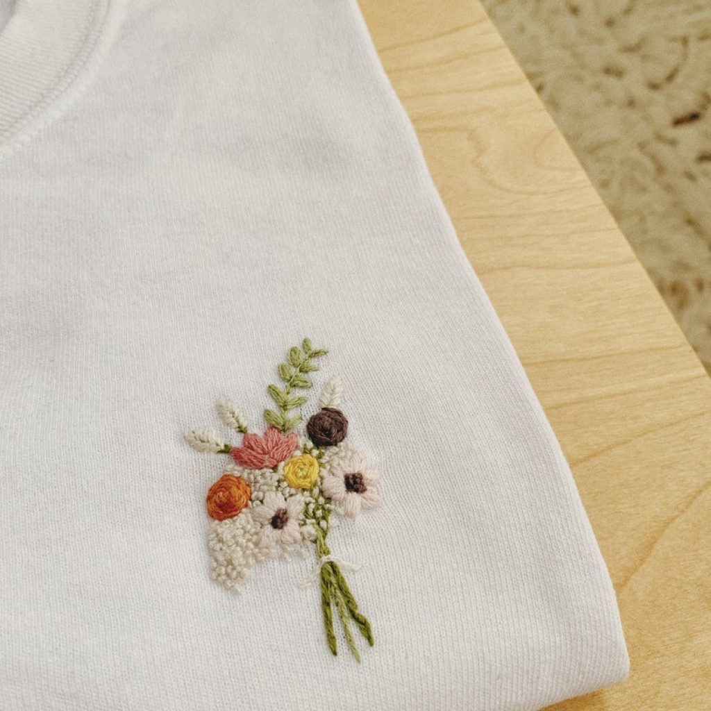 Embroidered bridal party bouquet t-shirts