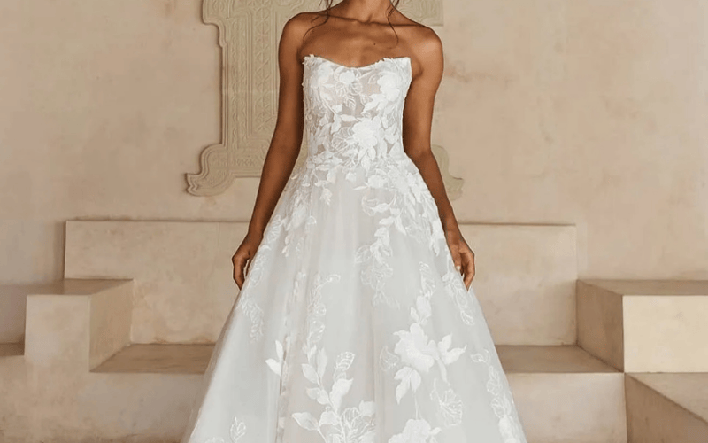 model wearing a nature inspired wedding dress