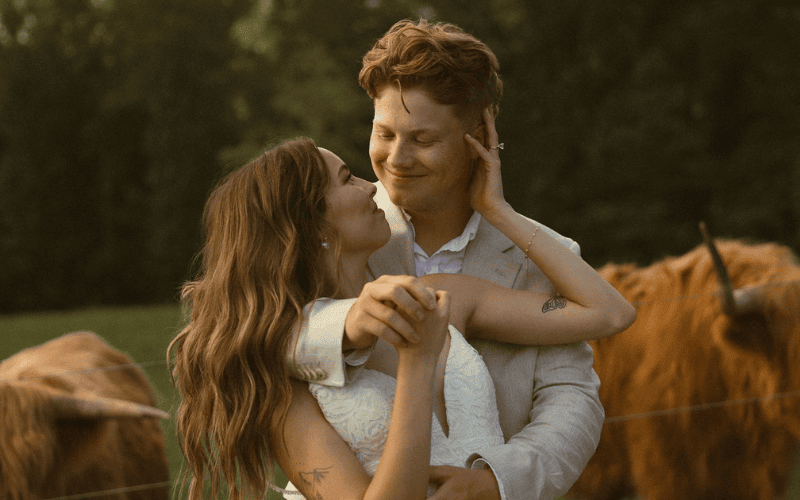 Bride looking at the grrom