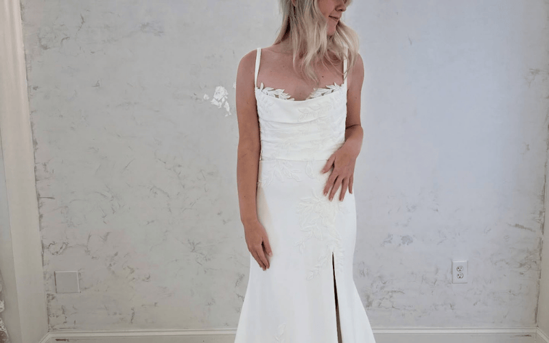 bride wearing a simple chiffon gown