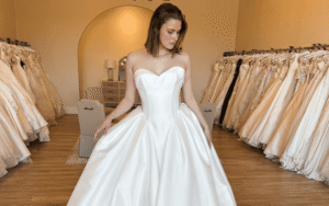 basque waist wedding dress