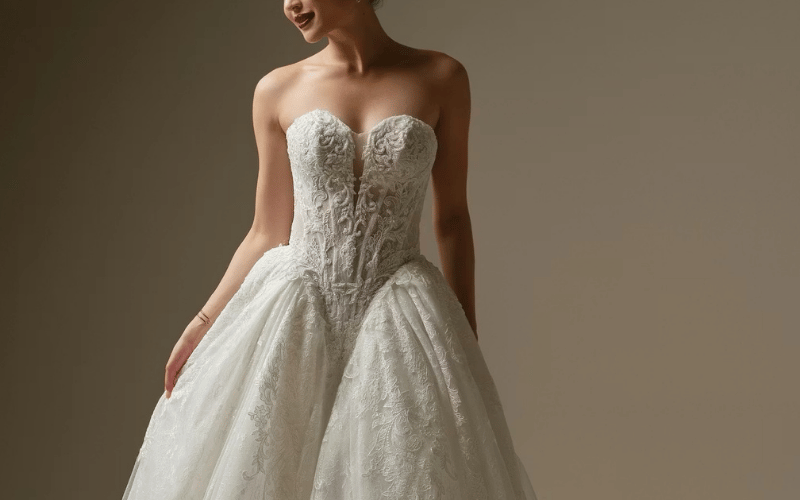 basque waist wedding dress
