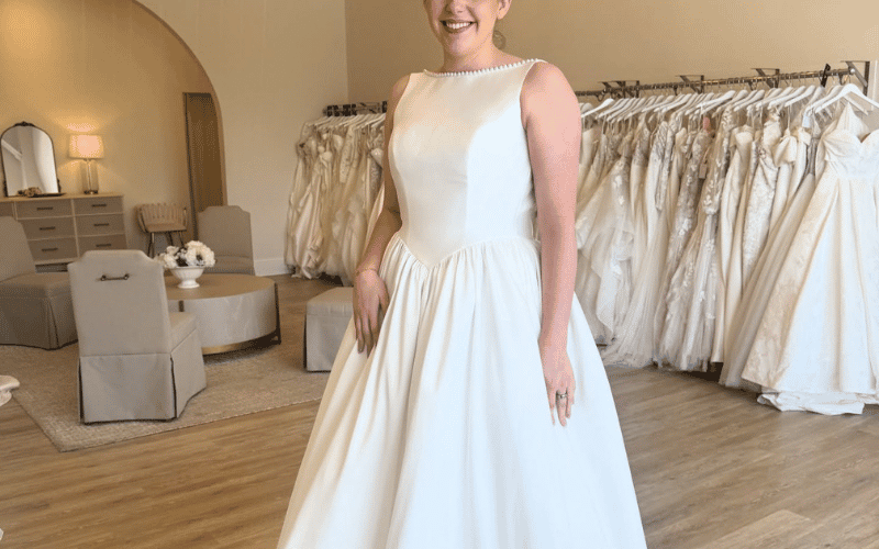 basque waist wedding dress