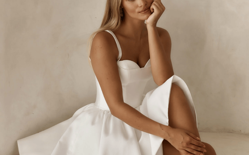 bride wearing a mini wedding dress