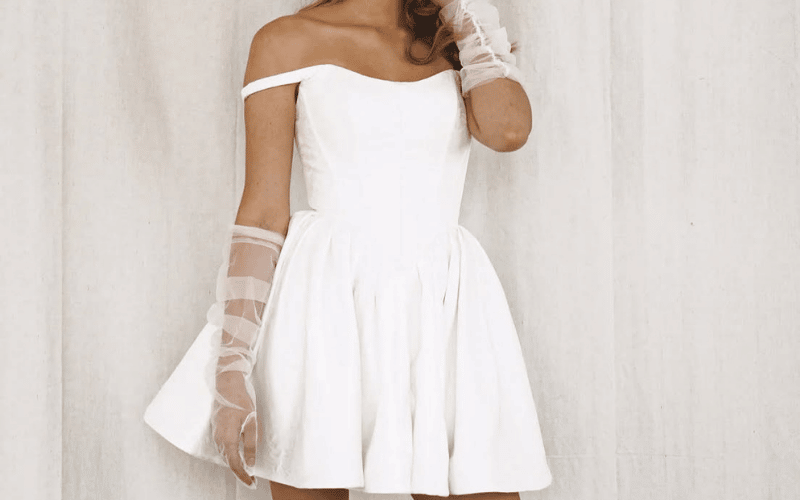 bride wearing a mini wedding dress