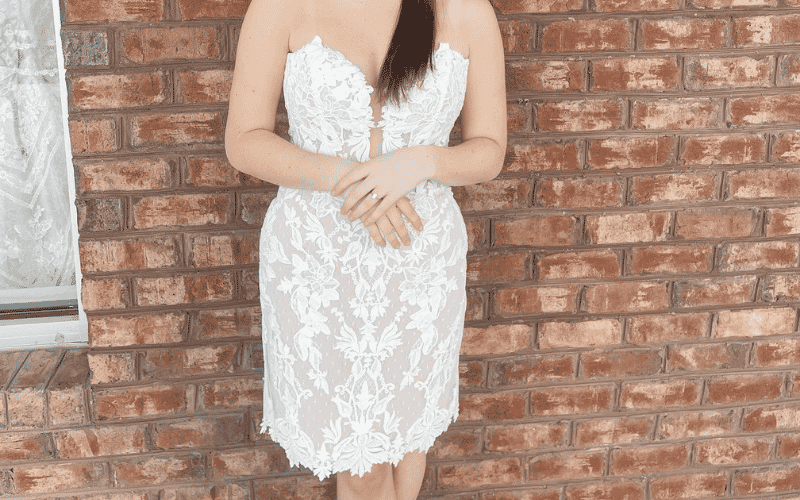 bride wearing a mini wedding dress