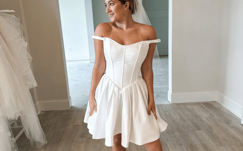bride wearing a mini wedding dress
