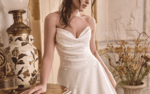 gown with beads, sparkly details