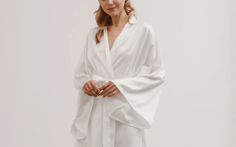 bride wearing a bridal robe