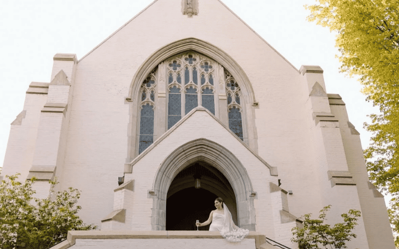 church wedding dresses, a bride in front of a church