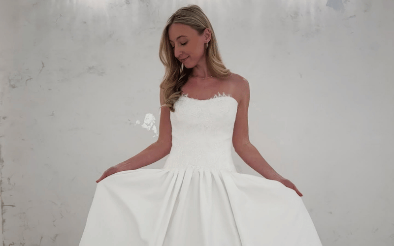 bride wearing an a-line simple gown